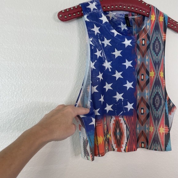 Motive Western Americana Tribal Aztec 4th Of July Cropped Sleeveless Top Small - Picture 3 of 12